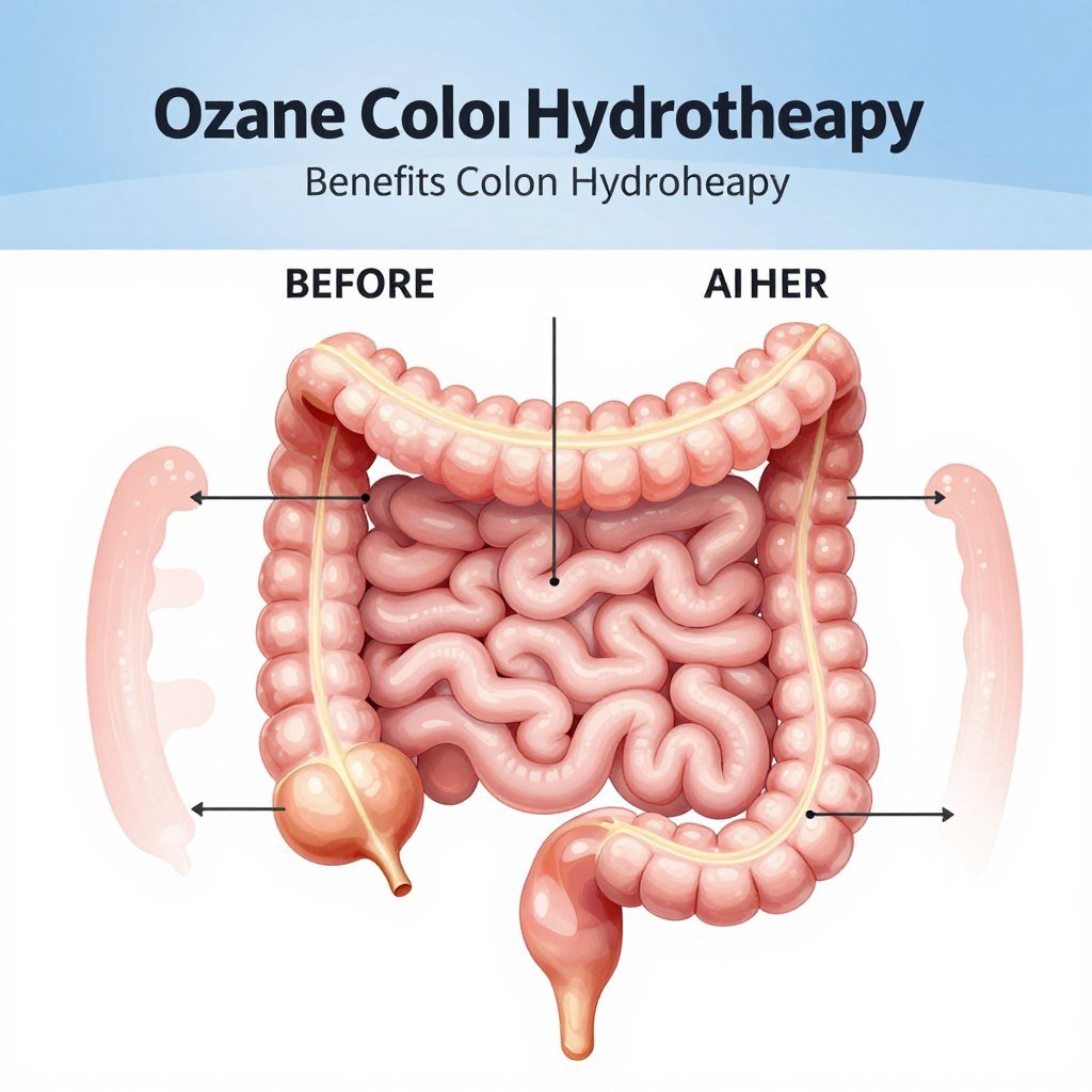 Representación de los beneficios de la hidroterapia de colon con ozono para la salud intestinal