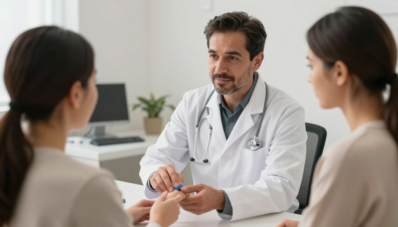 Terapeuta explicando procedimiento de hidroterapia a paciente Terapeuta explicando procedimiento de hidroterapia a paciente