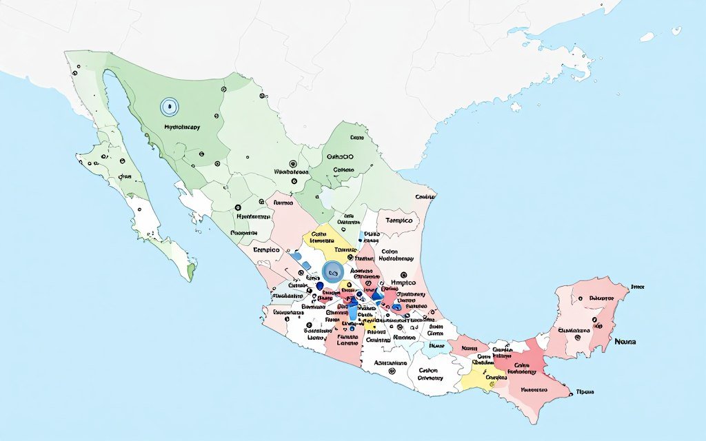 Mapa de México mostrando principales ciudades con servicios hidroterapia colon