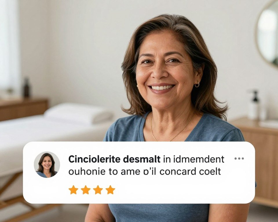 Paciente satisfecha mostrando resultados positivos de hidroterapia Paciente satisfecha mostrando resultados positivos de hidroterapia