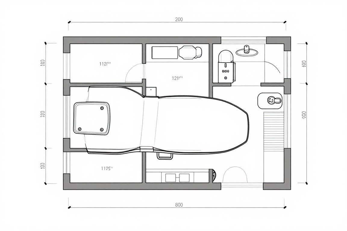 Diagrama de instalación de máquina para hidroterapia de colon en sala de tratamiento