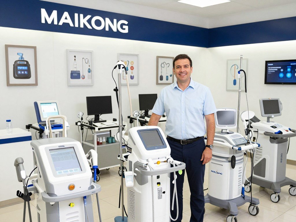 Distribuidor MAIKONG exitoso en showroom de equipos médicos