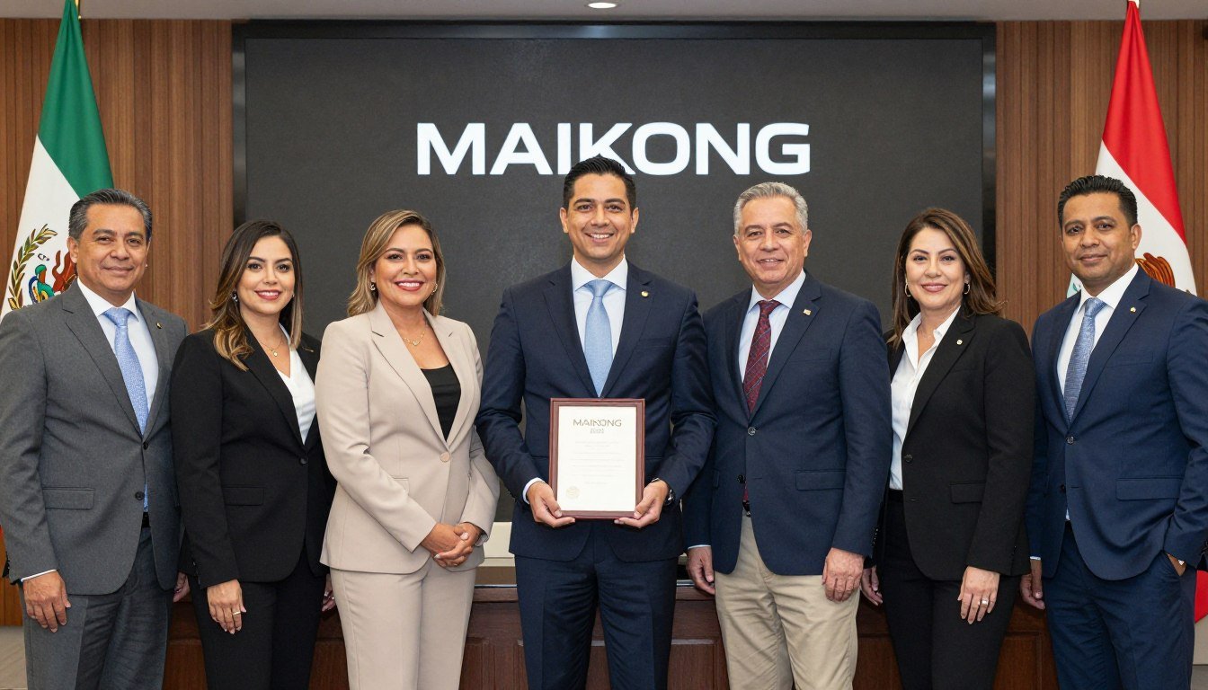 Equipo MAIKONG celebrando éxito con distribuidores mexicanos