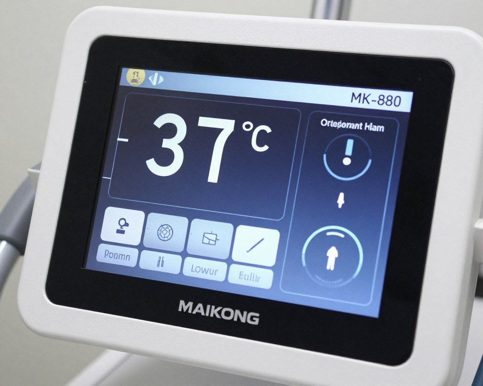 Panel de control táctil de máquina MAIKONG mostrando ajustes de temperatura