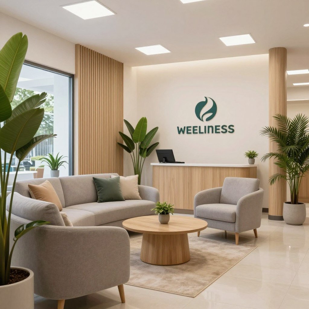 Sala de espera moderna de clínica con servicios de hidroterapia de colon